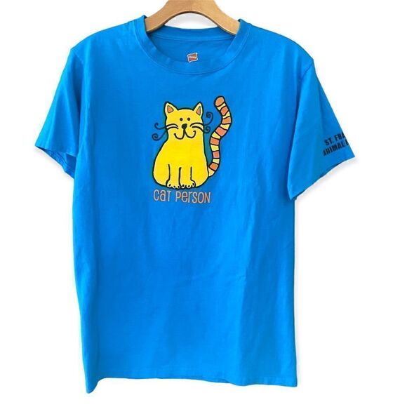 Hanes Sz S Blue St. Francis Animal Rescue Pre-Shrunk Cotton Kitty Cat T-Shirt - Picture 1 of 5